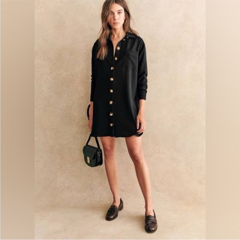 Sezane sz 46 US 14 Sadie Dress Black Button Down Shirt Style